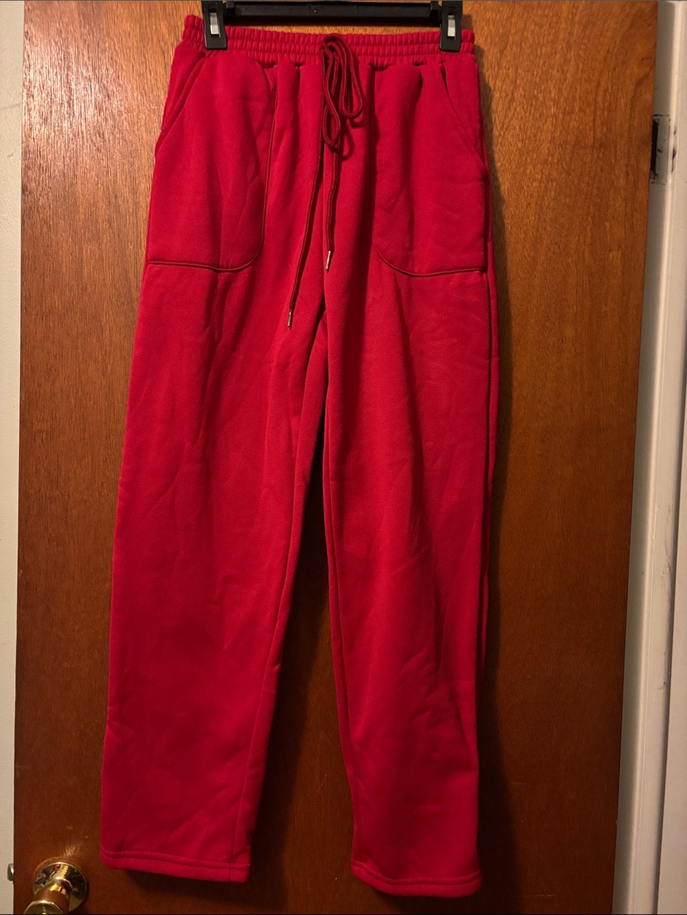SHEIN XS Red Fleece Drawstring Jogger Pants